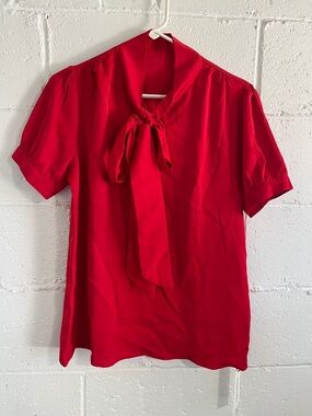 Rooscier Tie-Neck Short Sleeve Women's Blouse- Small